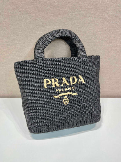 LARGE CROCHET TOTE BAG 47 IN BLACK MIX YELLOW RAFFIA