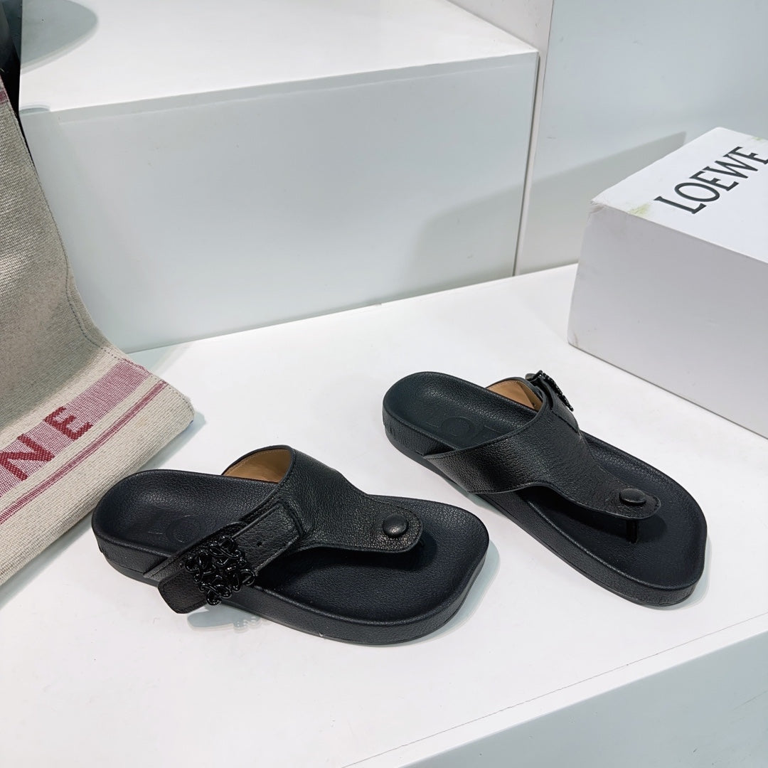 LW THONG SANDALS BLACK CALFSKIN
