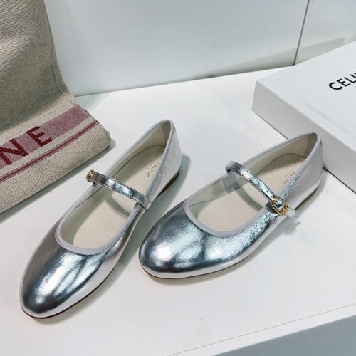 BALLET FLAT IN SILVER CALFSKIN