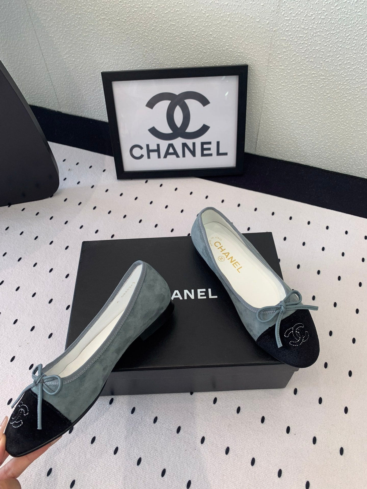 BALLET FLAT ICEBERG BLUE MIX BLACK VELVET