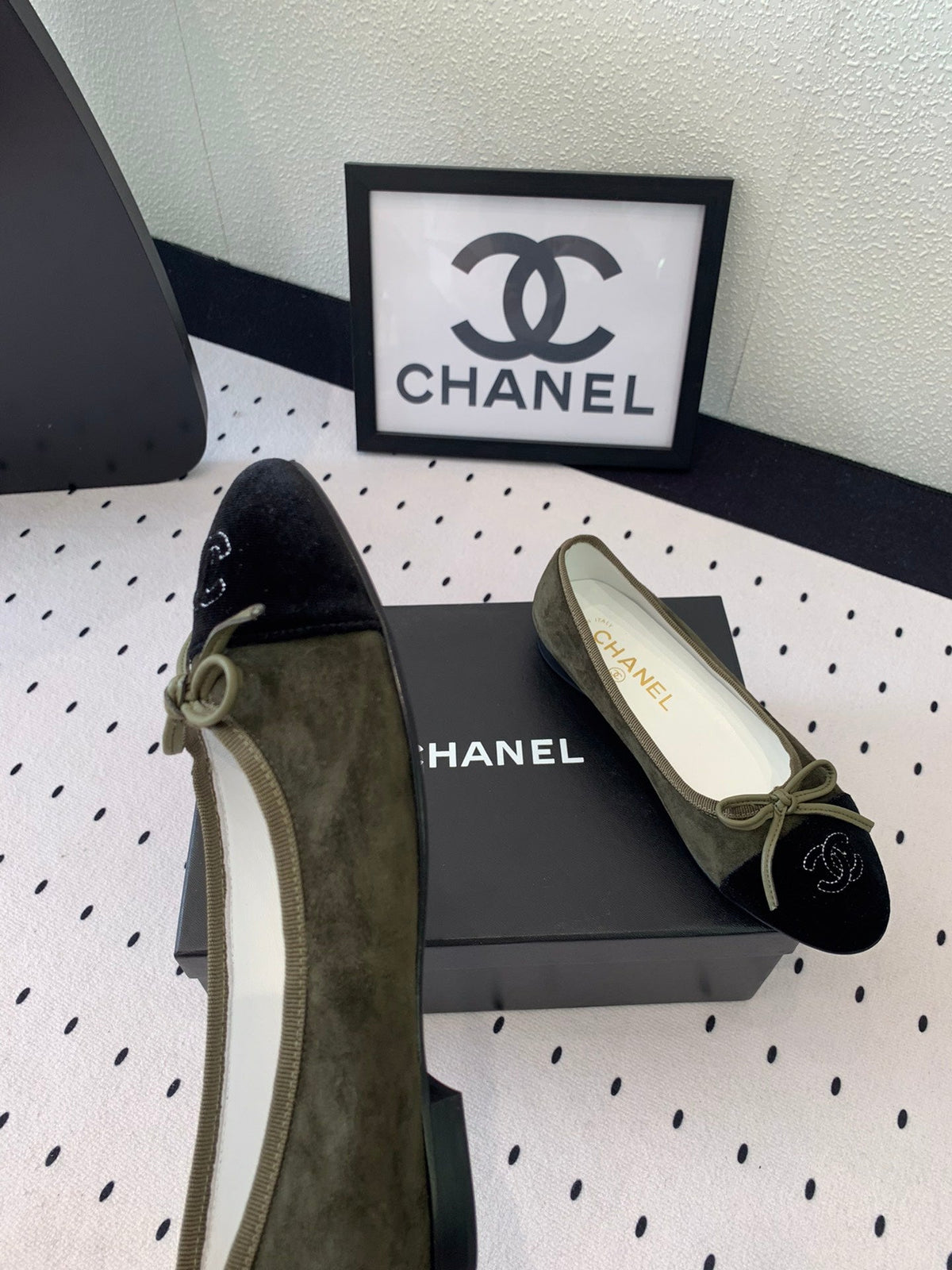 BALLET FLAT OLIVE GREEN MIX BLACK VELVET