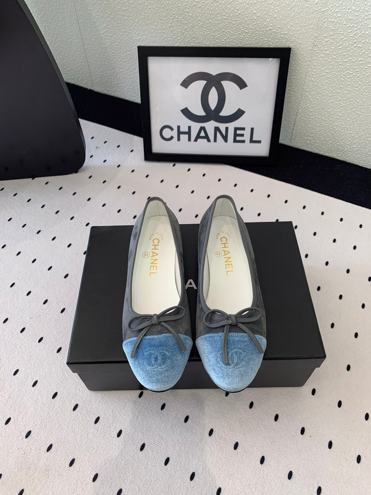 BALLET FLAT GREY MIX LIGHT BLUE VELVET