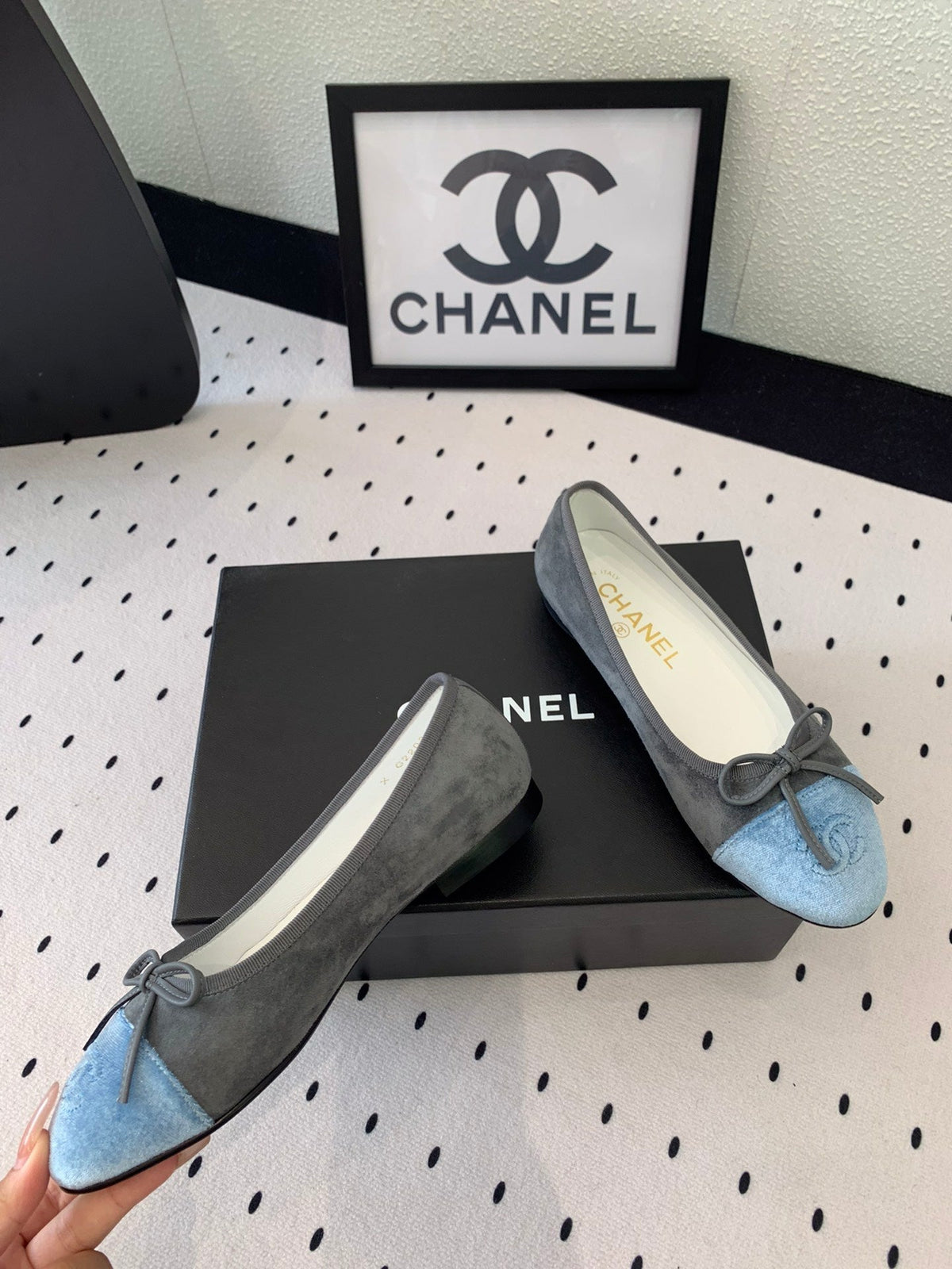 BALLET FLAT GREY MIX LIGHT BLUE VELVET