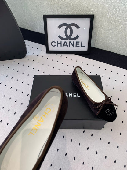 BALLET FLAT DARK BROWN MIX BLACK VELVET