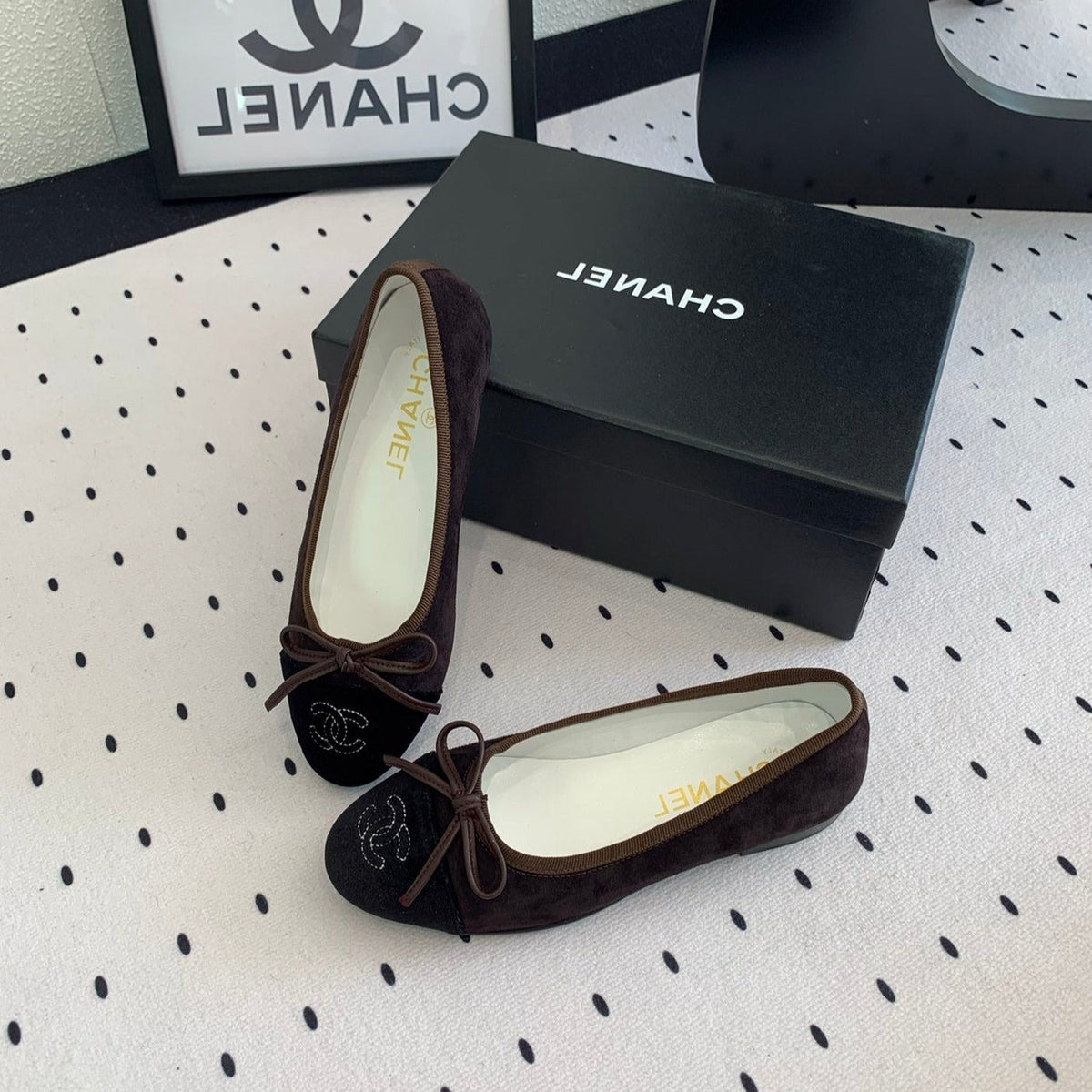 BALLET FLAT DARK BROWN MIX BLACK VELVET