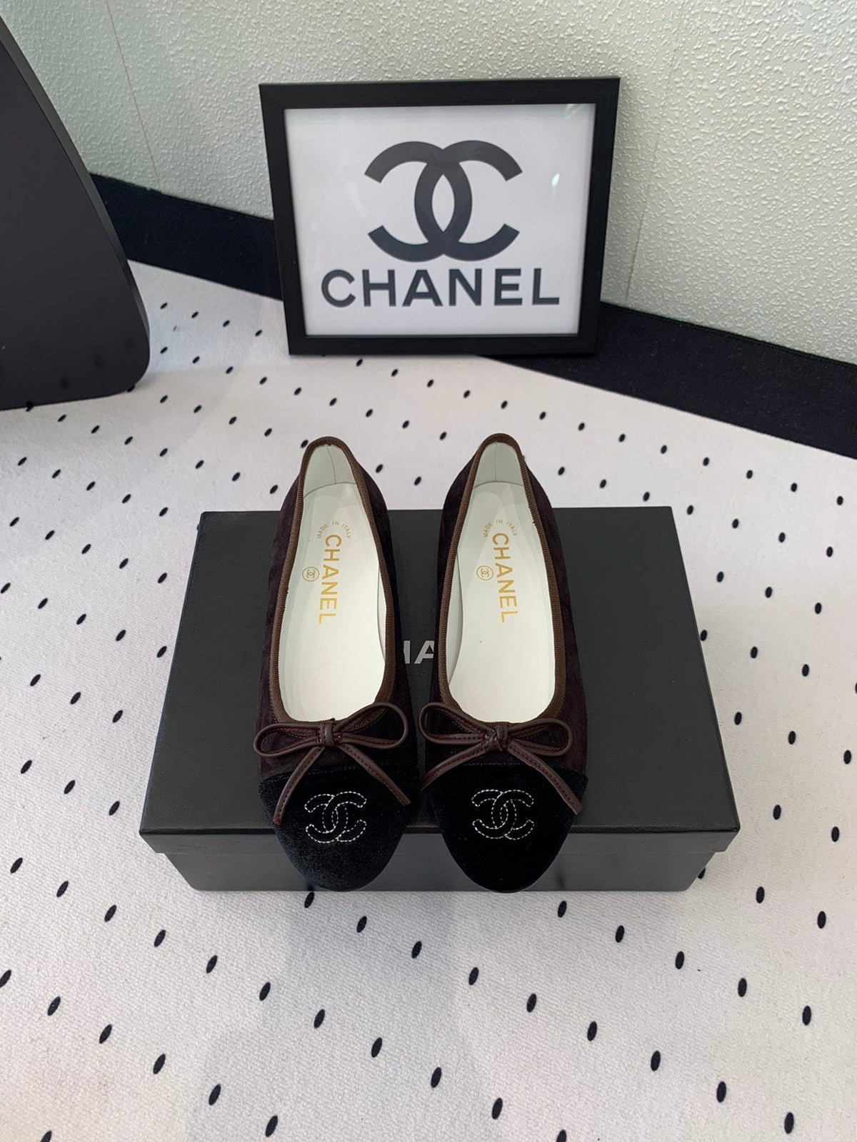 BALLET FLAT DARK BROWN MIX BLACK VELVET