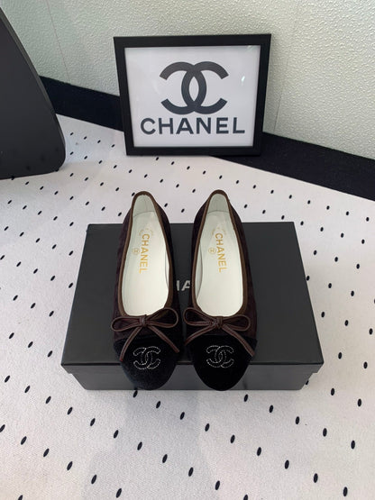 BALLET FLAT DARK BROWN MIX BLACK VELVET