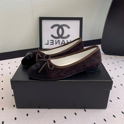 BALLET FLAT DARK BROWN MIX BLACK VELVET
