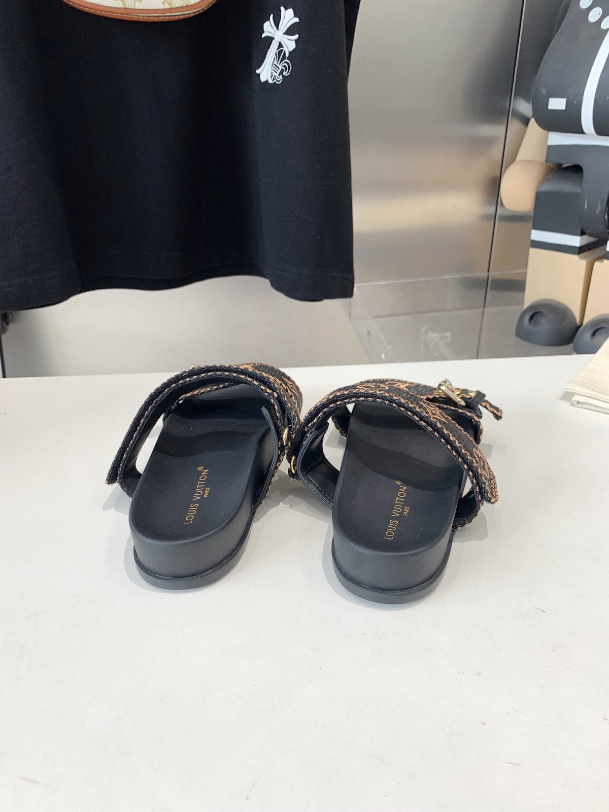 LV WOMEN SUNSET DAD SANDAL IN BLACK MONOGRAM FABRIC MULE