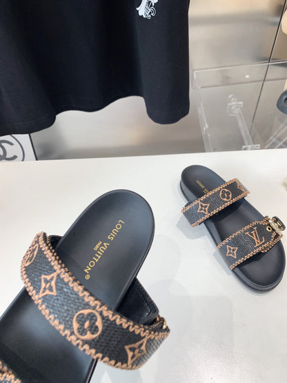 LV WOMEN SUNSET DAD SANDAL IN BLACK MONOGRAM FABRIC MULE