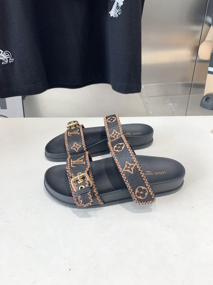 LV WOMEN SUNSET DAD SANDAL IN BLACK MONOGRAM FABRIC MULE