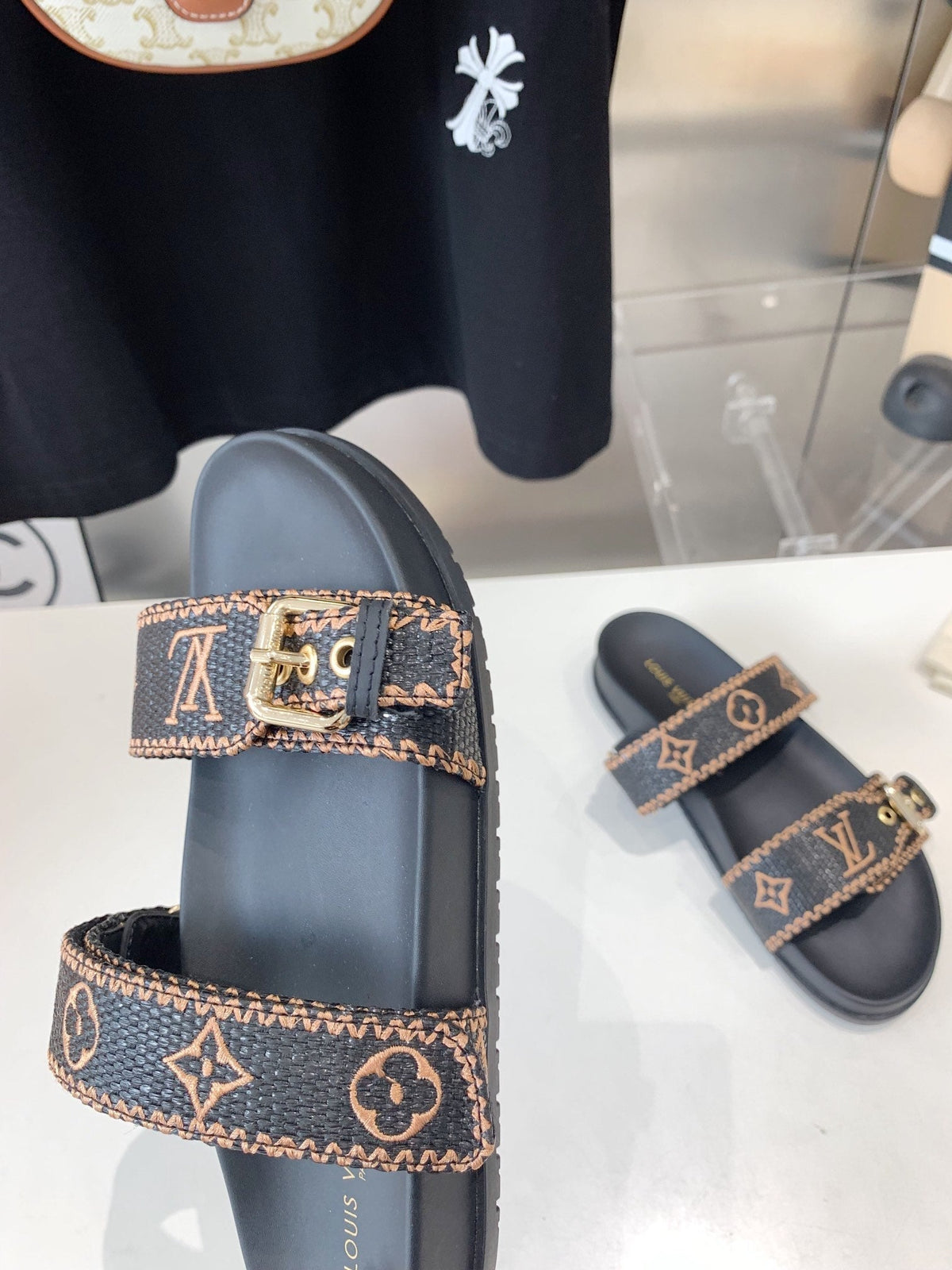 LV WOMEN SUNSET DAD SANDAL IN BLACK MONOGRAM FABRIC MULE