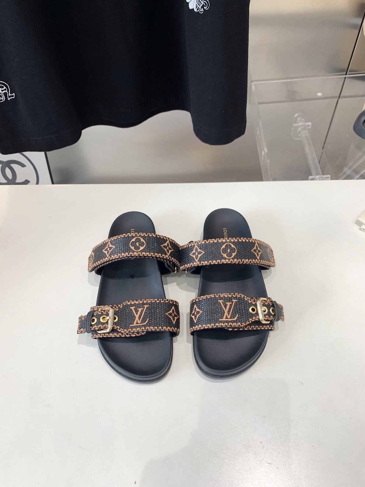LV WOMEN SUNSET DAD SANDAL IN BLACK MONOGRAM FABRIC MULE
