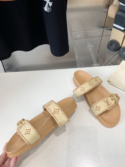 LV WOMEN SUNSET DAD SANDAL IN BEIGE MONOGRAM FABRIC MULE