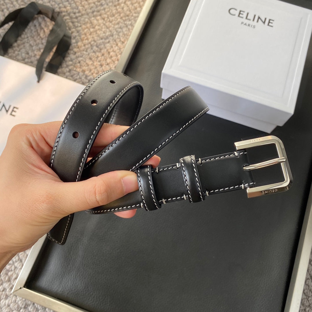 BELT 25MM IN BLACK REVERSIBLE ITALIAN CALFSKIN WITH VINTAGE SILVER BUCKLE WHITE STITCHING