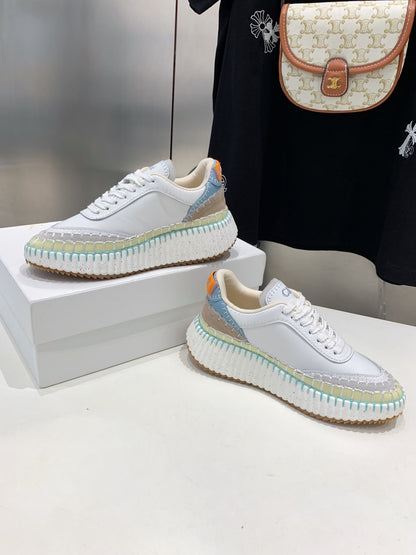 NAMA SNEAKER 5 CM IN WHITE MIX GREEN CALFSKIN