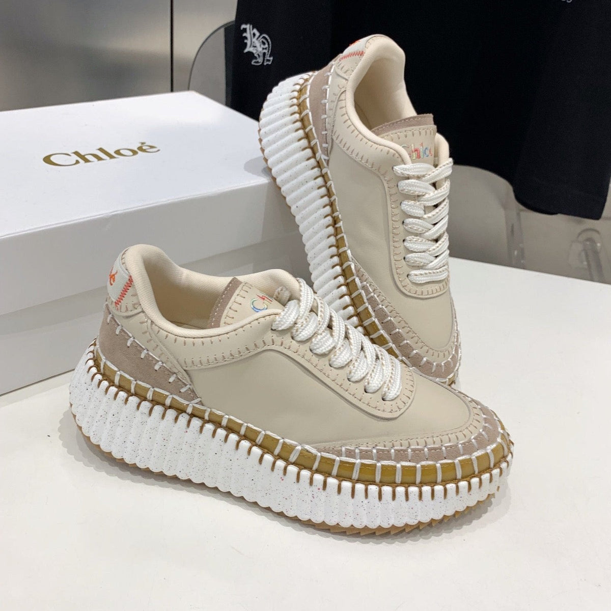 NAMA SNEAKER 5 CM IN BISQUE BEIGE CALFSKIN