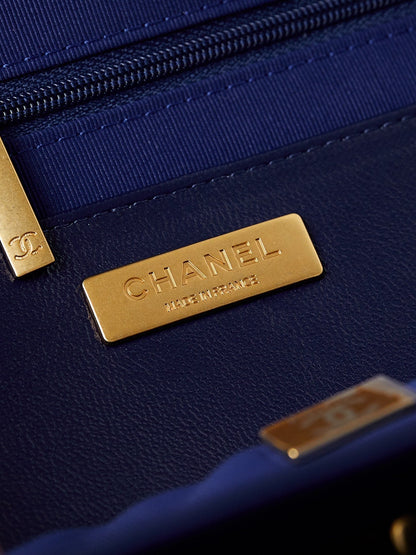 MEDIUM TOP HANDLE BAG 23 IN NAVY BLUE OIL-WAX LAMBSKIN GOLD HARDWARE
