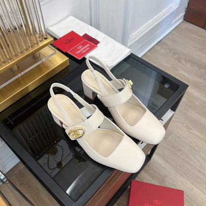 MARY-JANE VLOGO LOCKER SLINGBACK PUMPS WHITE SHEEPSKIN 60 MM