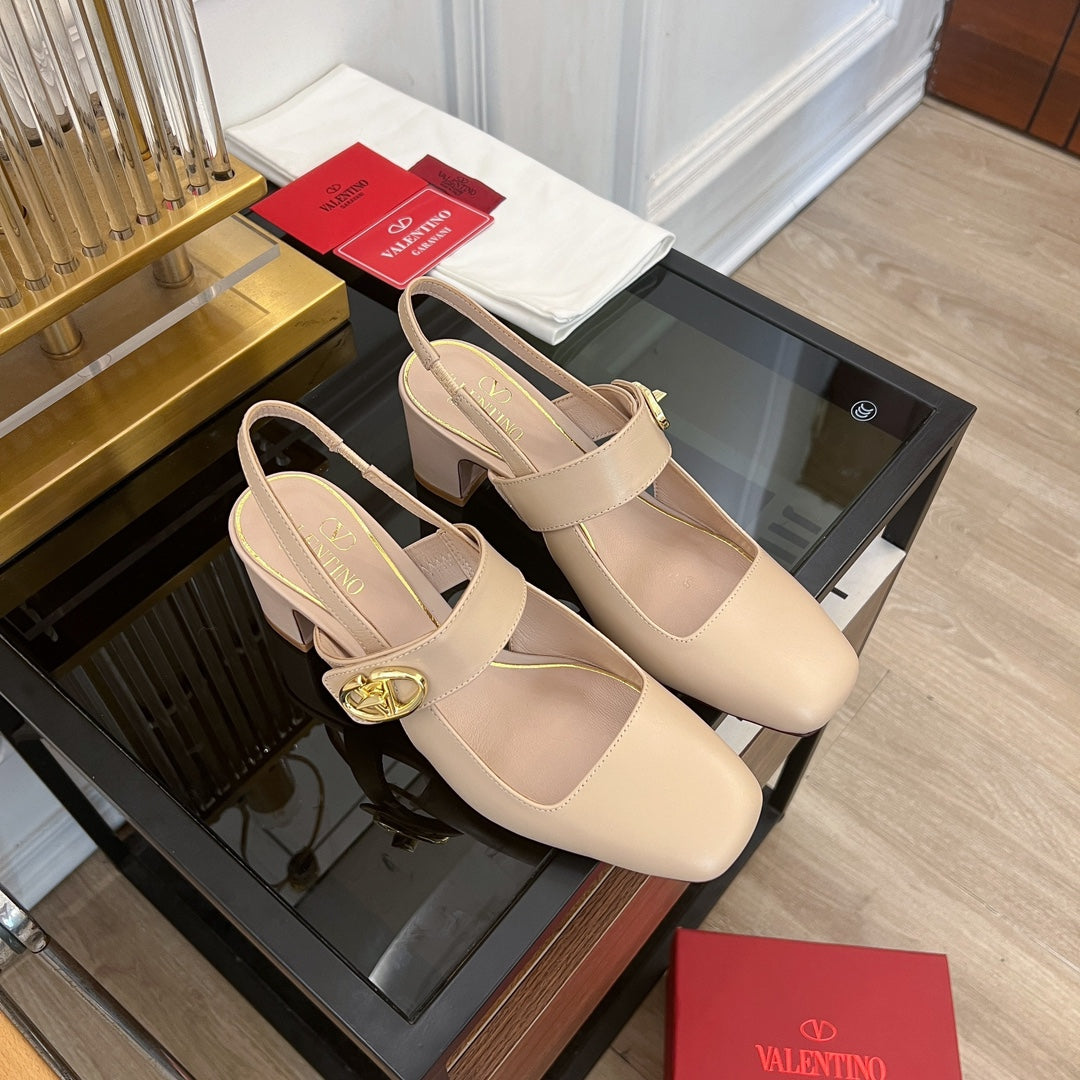 MARY-JANE VLOGO LOCKER SLINGBACK PUMPS BEIGE TAN SHEEPSKIN 60 MM