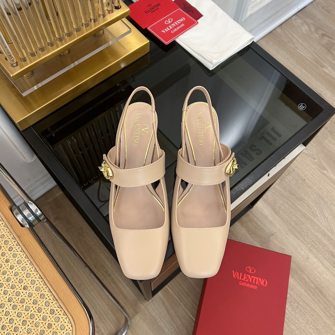 MARY-JANE VLOGO LOCKER SLINGBACK PUMPS BEIGE TAN SHEEPSKIN 60 MM