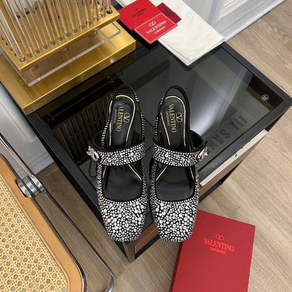 MARY-JANE VLOGO LOCKER SLINGBACK PUMPS BLACK SHEEPSKIN WITH 60MM CRYSTALS