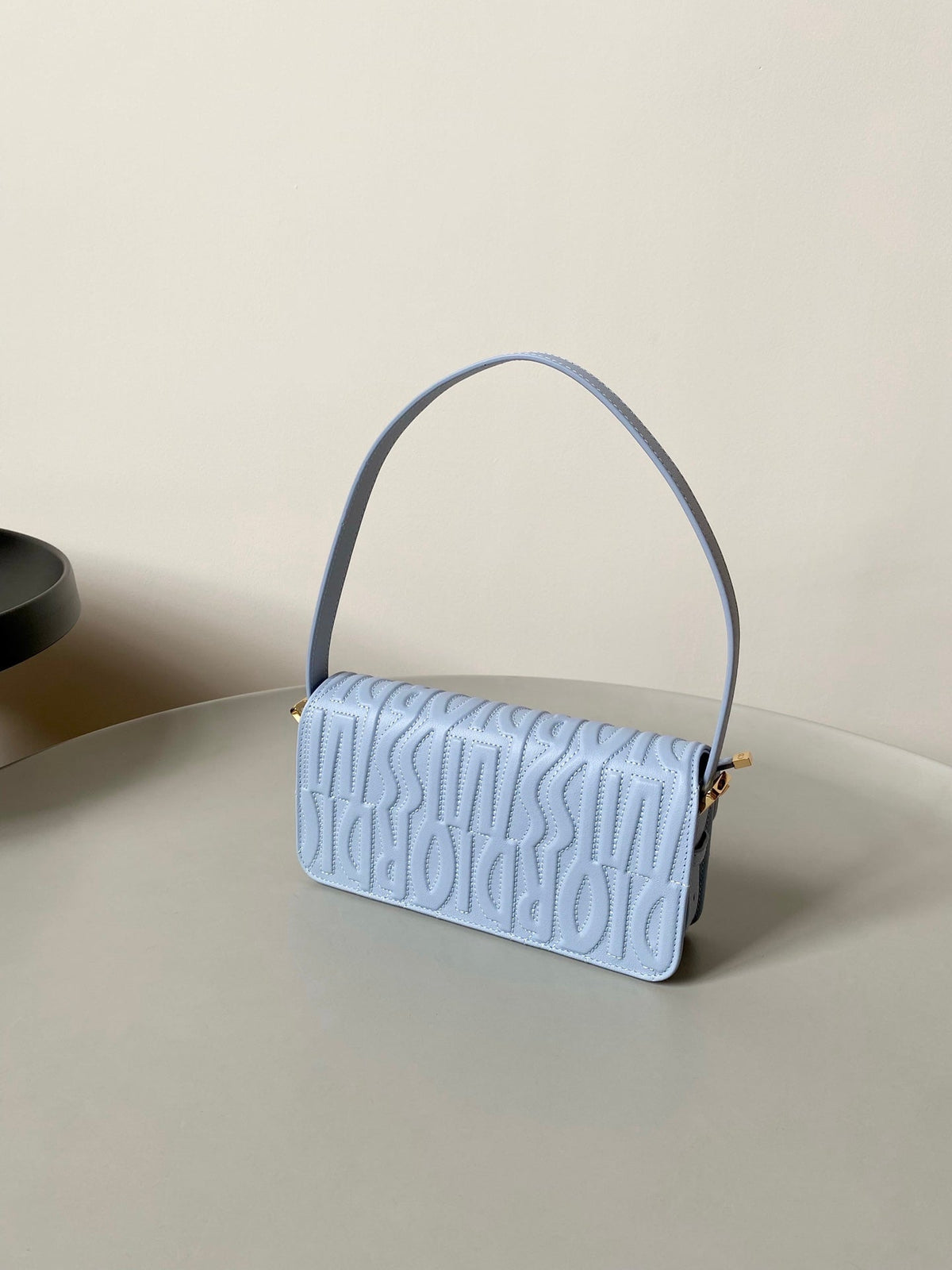 MEDIUM FLAP BAG 22 IN BABY BLUE QUILTED ALLOVER CALFSKIN