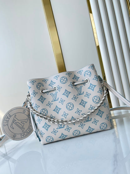 BELLA 22 IN WHITE PERFORATED CALFSKIN SILVER HARDWARE