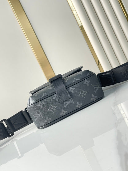 GETAWAY MESSENGER 18 IN GUN METAL MONOGRAM ECLIPSE CANVAS
