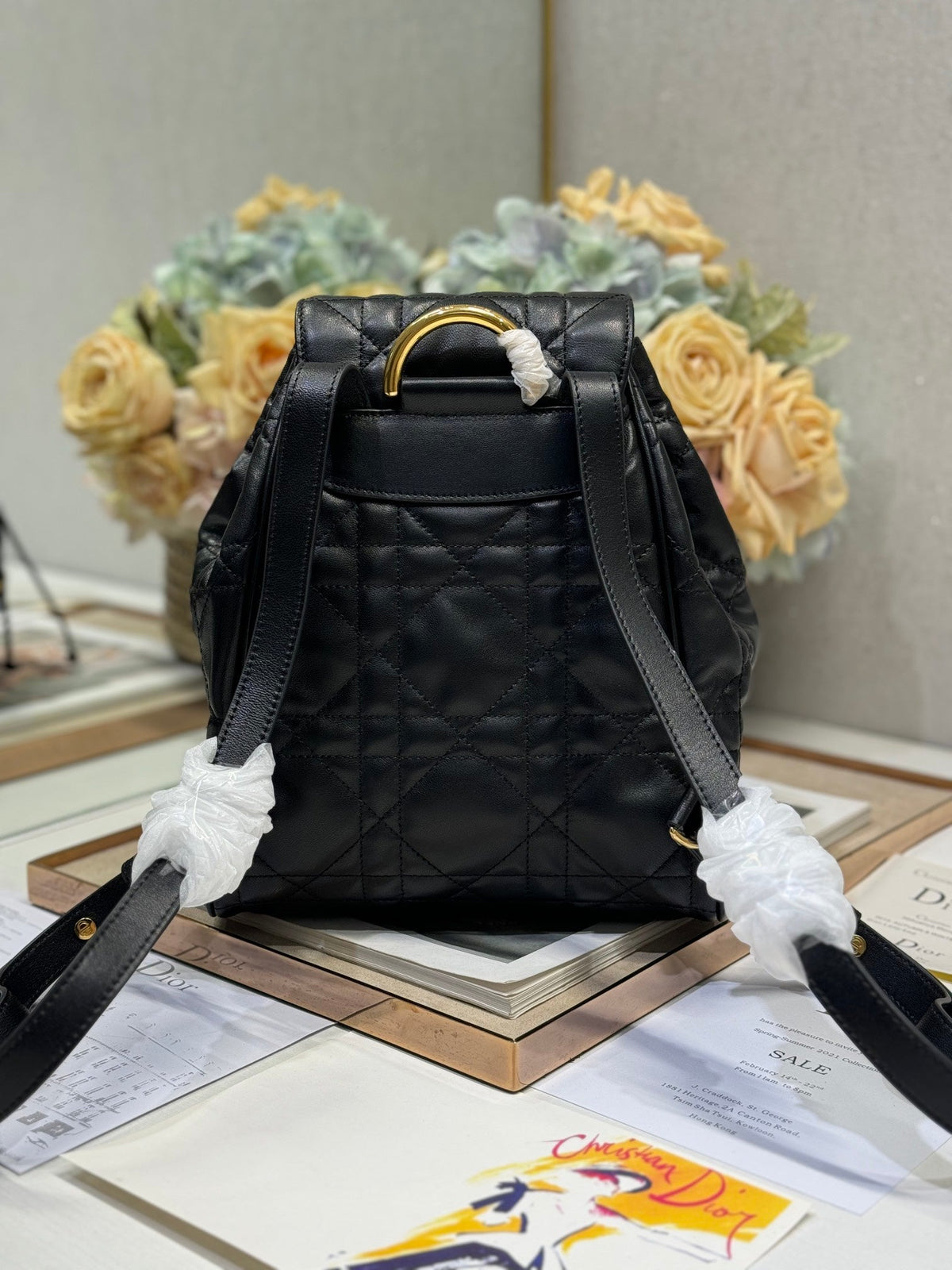 MEDIUM CARO BACKPACK 27 IN BLACK MACROCANNAGE LAMBSKIN