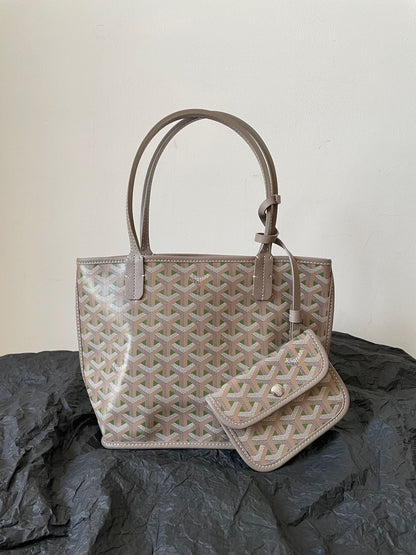 ANJOU MINI BAG 20 IN GREY MIX GREEN GOYARDINE CANVAS AND CALFSKIN