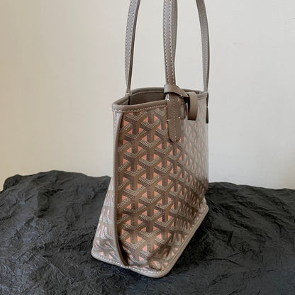ANJOU MINI BAG 20 IN GREY MIX PINK GOYARDINE CANVAS AND CALFSKIN