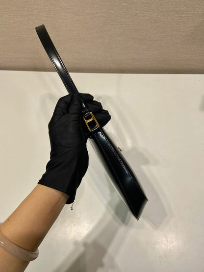 PRADA CLEO SHOULDER BAG 22 IN BLACK BRUSHED LAMBSKIN WITH CLASP CLOSURE