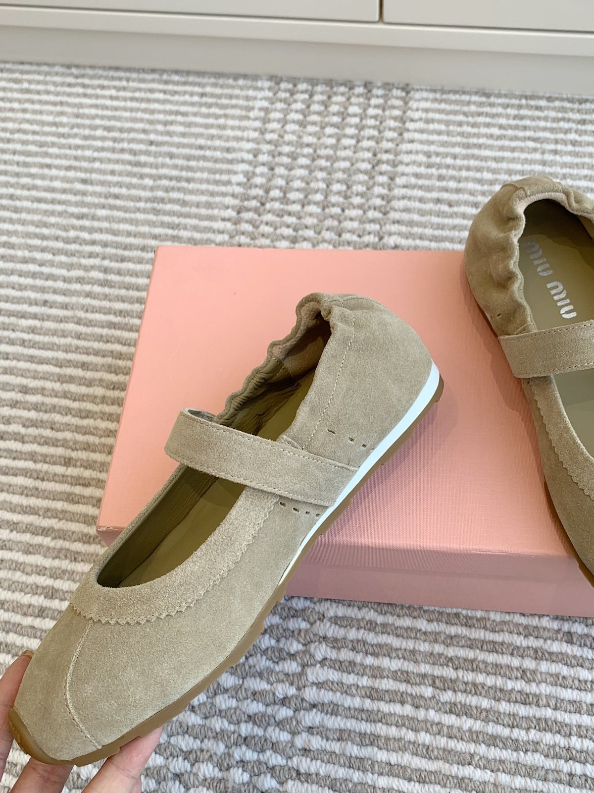 MARY JANE FLATS IN TROUT SUEDE