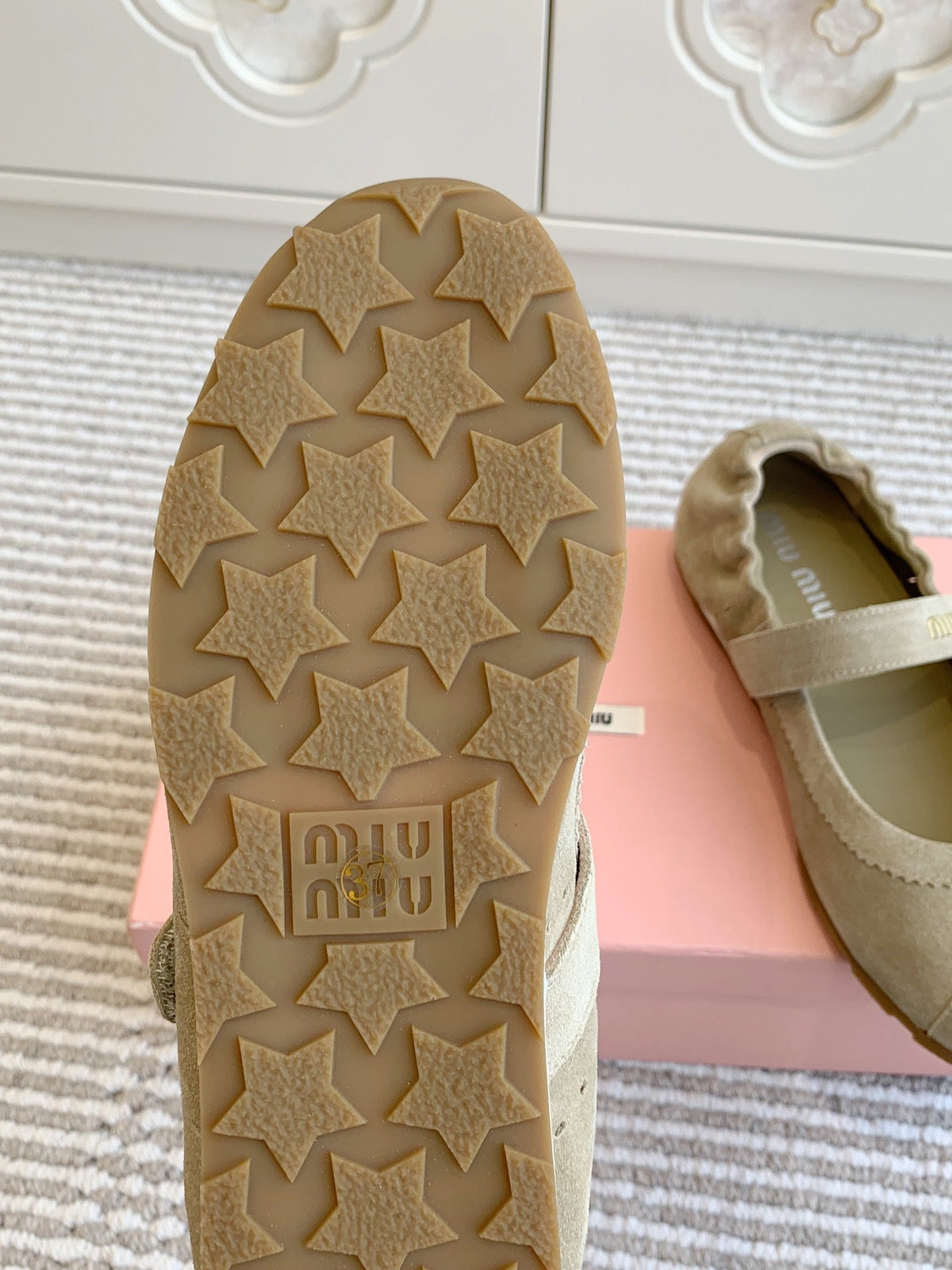 MARY JANE FLATS IN TROUT SUEDE