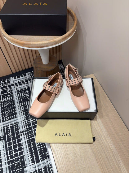 BIKER BALLET FLATS IN PEACH PINK CALFSKIN