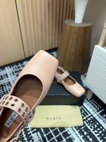 BIKER BALLET FLATS IN PEACH PINK CALFSKIN