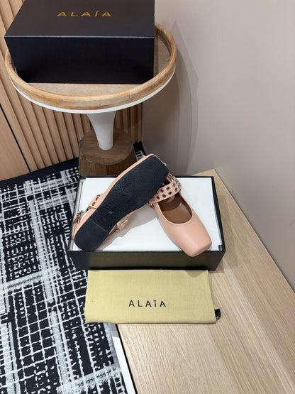 BIKER BALLET FLATS IN PEACH PINK CALFSKIN
