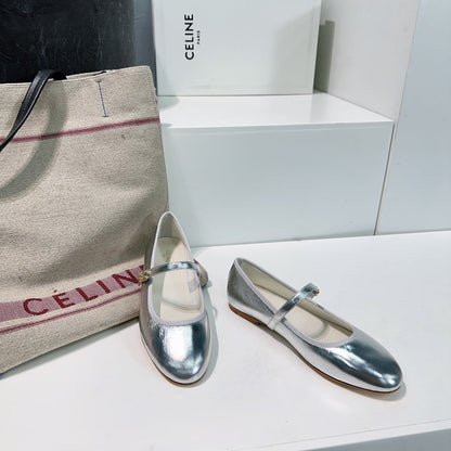 MARRY JANE FLAT IN SILVER CALFSKIN