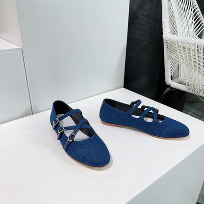 LES BALLERINES CELINE BABIES IN CLASSIC BLUE DENIM FABRIC
