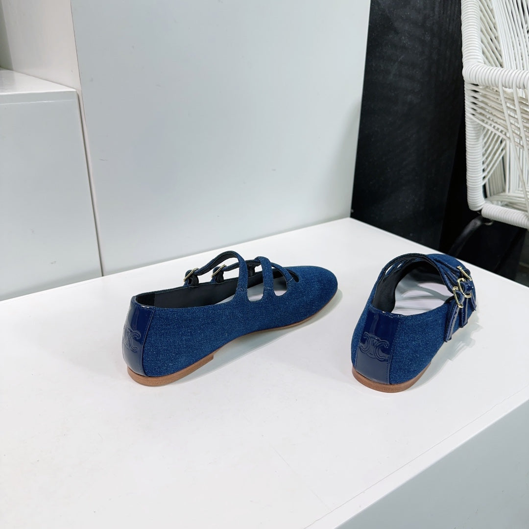 LES BALLERINES CELINE BABIES IN CLASSIC BLUE DENIM FABRIC