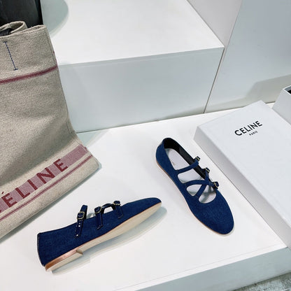 LES BALLERINES CELINE BABIES IN CLASSIC BLUE DENIM FABRIC