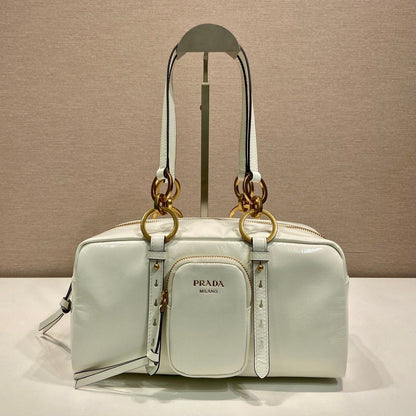 LARGE RECTANGULAR BAG 30 IN WHITE OIL WAX LAMBSKIN GOLD HARDWARE