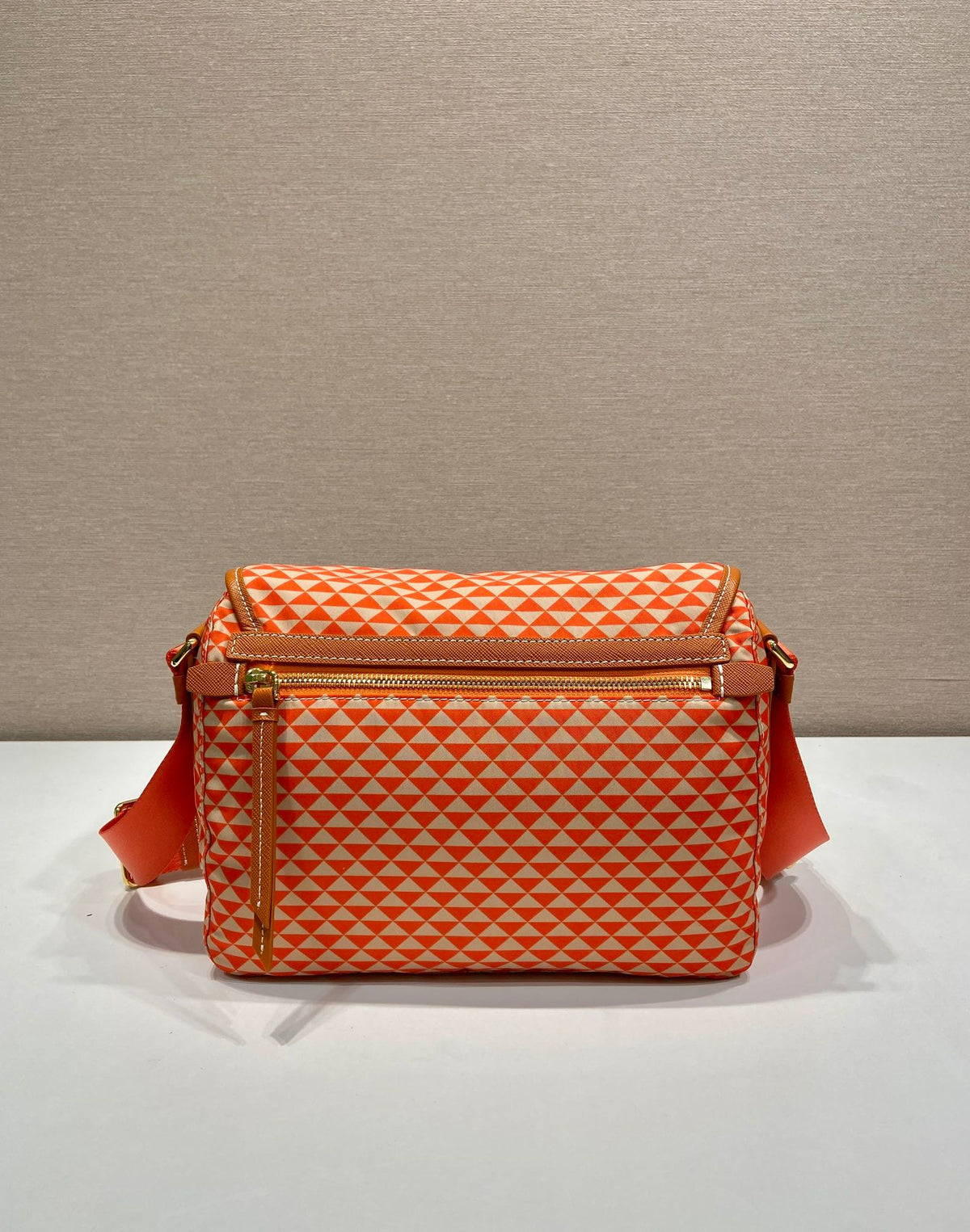 MESSENGER BAG 25 IN ORANGE MIX CREAM TRIANGLE PATTERN EMBROIDERED FABRIC
