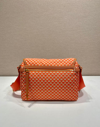 MESSENGER BAG 25 IN ORANGE MIX CREAM TRIANGLE PATTERN EMBROIDERED FABRIC