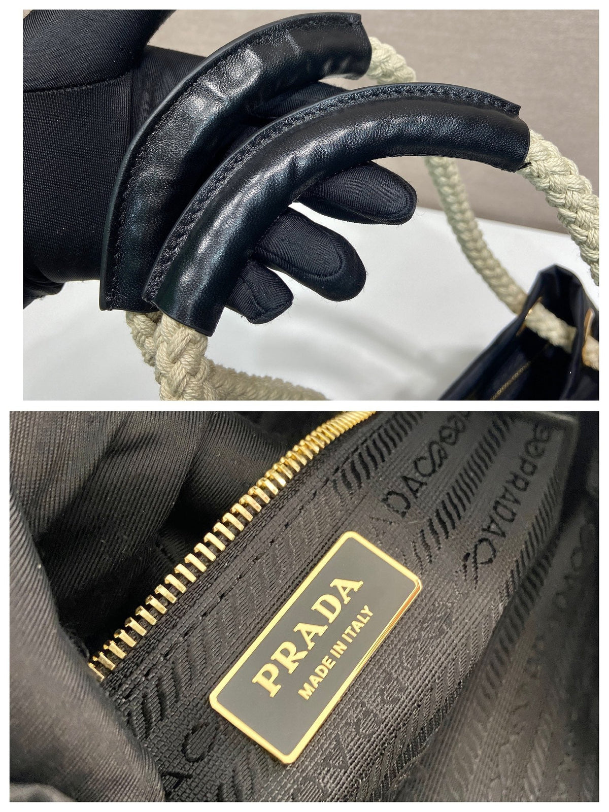 BUCKET BAG 28 IN BLACK RE-NYLON GOLD LOGO