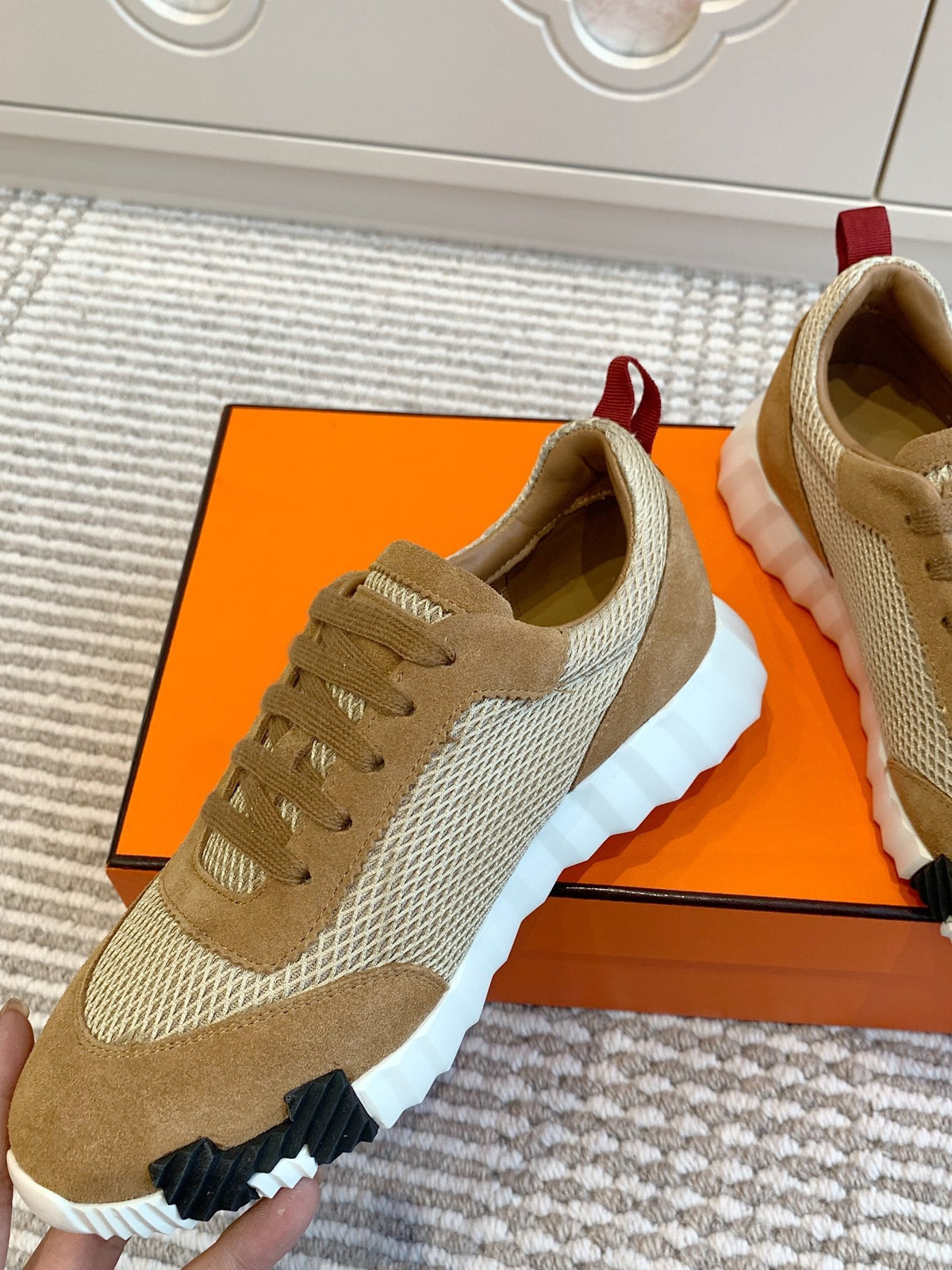 BOUNCING SNEAKER IN CIDER BROWN GRAPHIC MESH AND SUEDE
