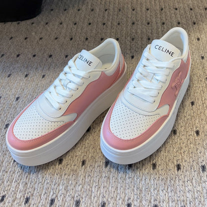BLOCK SNEAKER WITH TRIOMPHE IN WHITE MIX BABY PINK CALFSKIN