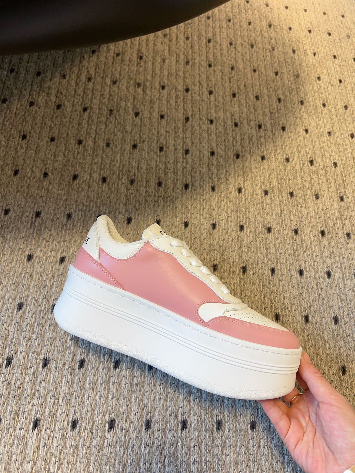 BLOCK SNEAKER WITH TRIOMPHE IN WHITE MIX BABY PINK CALFSKIN