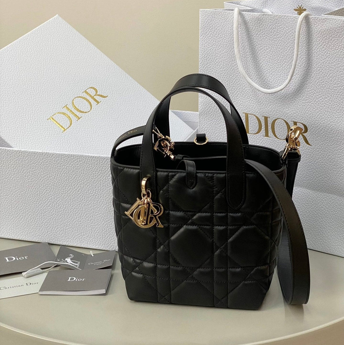 MINI TOUJOURS BUCKET BAG 18 IN BLACK CANNAGE CALFSKIN